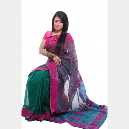 Lucrative Tangail Cotton mixed Sharee with gorgeous embroidery